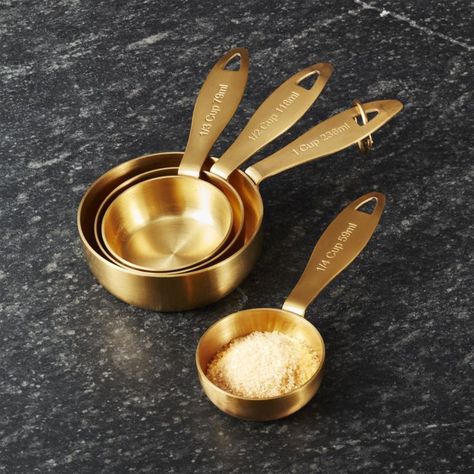 Gold Measuring Cups, Indian Kitchen Utensils, Kitchen Wishlist, Kitchen Vibes, Gold Kitchen Accessories, Gold Gallery, Measuring Cups And Spoons, Vintage Kitchen Utensils, Kitchen Gear