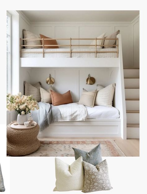 Modern Farmhouse Twin Bedroom, Guest Bunk Room, Bunk Bed Built In, Builtin Bunkbeds, Guest Room With Bunk Beds, Modern Farmhouse Girls Bedroom, Bunk Rooms For Adults, Bunk Bed Guest Room, Teen Bunk Bed Ideas