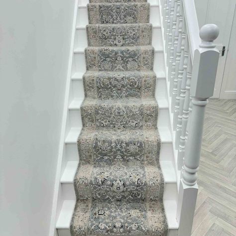 Annalise Blue/Beige Stair Runner Beige Stair Runner, Carpet Stair Runner, Stair Carpet Runner, Stair Rods, Weave Shop, Stair Carpet, Rug Runners, Carpet Sale, Stair Runner Carpet