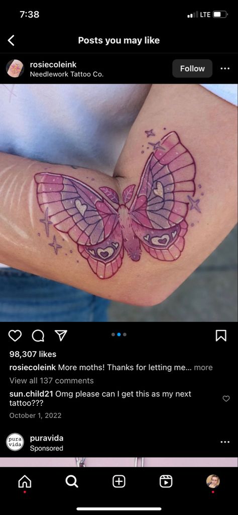 Pink Moth, Pride Tattoo, Pink Tattoo, Funky Tattoos, Goth Tattoo, Elements Tattoo, Moth Tattoo, Tattoo Apprentice, 1 Tattoo