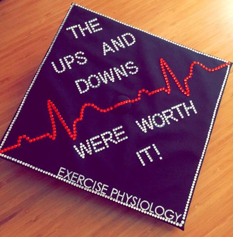 The Ups and Downs Were Worth it #gradcap #ekg #exercisephysiology #nursing #sciencegradcap #kinesiology #bs #gradcapideas Medical Coding Graduation Cap, Cardiac Graduation Cap, Cardiovascular Graduation Cap, Kinesiology Graduation Cap, Grad Cap Ideas Kinesiology, Biology Degree Graduation Caps, Critical Care Nurse Graduation Cap, Nurse Grad Parties, Graduation Cap Designs College