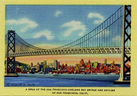 A span of the San Francisco-Oakland Bay Bridge and skyline of San Francisco, Calif : Free Download, Borrow, and Streaming : Internet Archive San Francisco Postcard, Oakland Bay Bridge, California Postcard, Vintage Easter Postcards, Oakland California, Vintage California, Old Postcards, Vintage Postcard, Bay Bridge