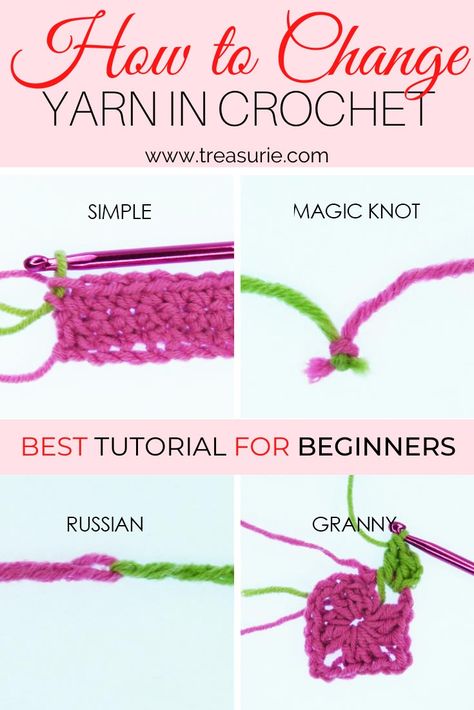 How to Change Yarn in Crochet Joining Yarn Crochet, Joining Yarn, Change Colors In Crochet, Crochet Best, Granny Square Crochet Patterns Free, Crochet Stitches Guide, Crochet Knit Stitches, Crochet Stitches For Beginners, Crochet Stitches Tutorial