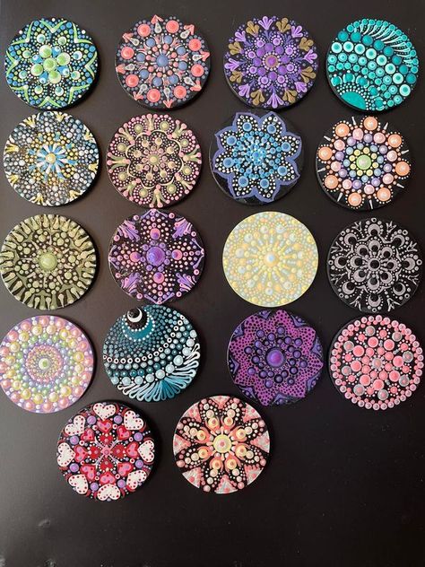 Dot Mandalas for Beginners | These are 2” wooden magnets | Facebook Mandala Magnets, Wooden Magnets, Mandala Dots, Dots Art, Magnets, Dots, Design