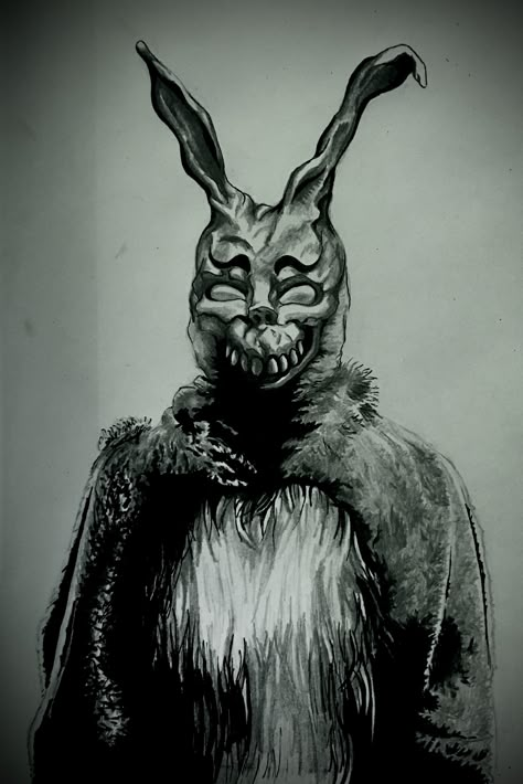 Frank the rabbit from Donnie Darko movie Frank From Donnie Darko, Frank The Rabbit Drawing, Frank Donnie Darko Drawing, Frank Donnie Darko Tattoo, Donnie Darko Drawing, Donnie Darko Bunny, Donnie Darko Art, Donnie Darko Rabbit, Frank Donnie Darko