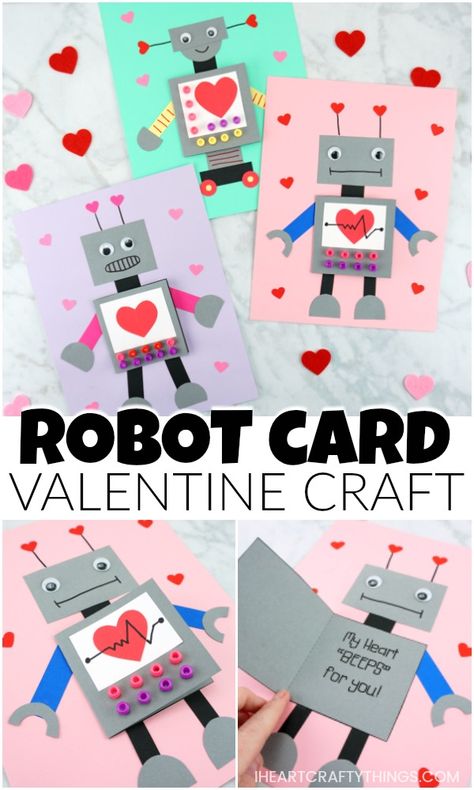 Robot Valentine Craft Valentine Robot, Valentines Robots, Robot Craft, Cute Robot, Valentine Craft, Valentine's Day Crafts For Kids, Preschool Valentines, Valentine Crafts For Kids, Aktivitas Montessori