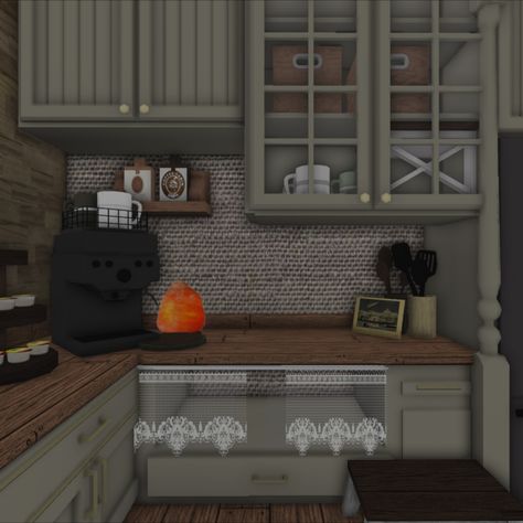 Vintage Sage Green Kitchen Interior Bloxburg House, Interior Design Bloxburg, Bloxburg Vintage, Bloxburg House Interior, Bloxburg Build Ideas, Interior Bloxburg, Bloxburg Rp, Decal Bloxburg, Bloxburg Kitchen Ideas