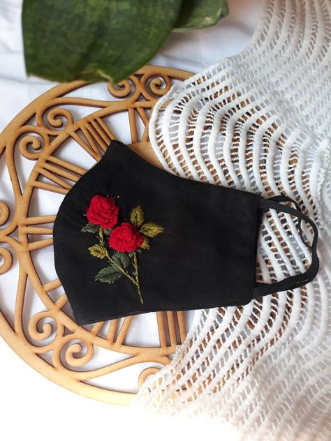 Face Mask Embroidery, Simple Mask, Embroidery Pouch, Mask Embroidery, Embroidery Rose, Embroidery Accessories, Diy Hair Scrunchies, Purse Sewing Patterns, Embroidery Lessons