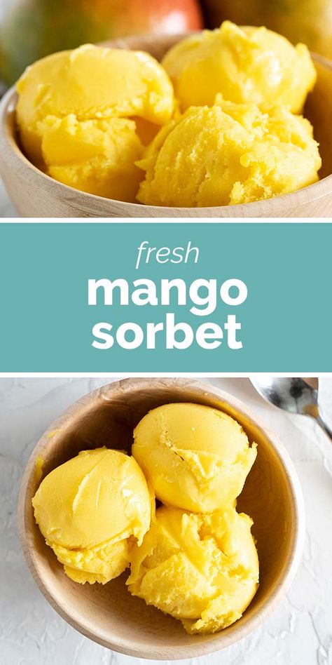 Fresh mangoes and lime juice come together to make a perfectly tropical Mango Sorbet. Mango Sorbet Recipe, Sherbet Recipes, Frozen Treats Recipes, Taste And Tell, Sorbet Recipe, Strawberry Salsa, Healthy Ice Cream Recipes, Sorbet Ice Cream, Amazing Meals