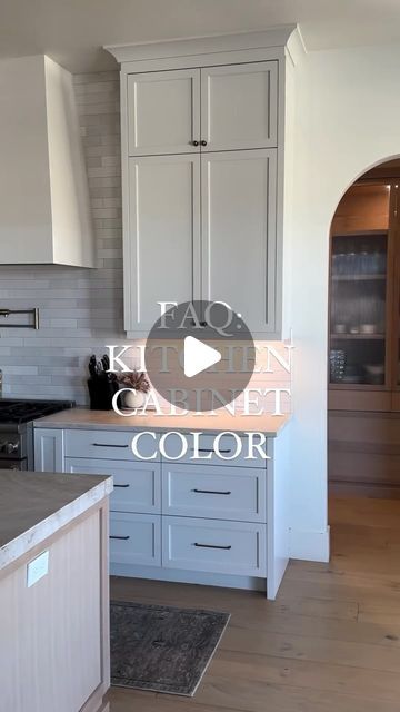 Braido Targa | **Answering one of the most asked questions about that kitchen: the cabinet colors!**

- **Range Wall:** @sherwinwilliams Strand of Pearls... | Instagram Strand Of Pearls Cabinets, Pearl Cabinets Kitchens, Sherwin Williams Pearly White Cabinets, Silver Strand Cabinets, Behr Polished Pearl Paint, Most Asked Questions, Cabinet Colors, White Oak, Custom Homes