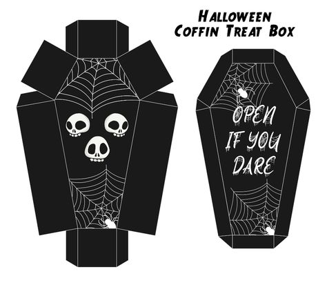 Coffin Candy Boxes, Coffin Template Free Printable, Halloween Treat Boxes Free Printable, Coffin Paper Craft, Halloween Treat Boxes Diy, Halloween Paper Crafts Free Printable, Coffin Box Template, Paper Coffin, Diy Treat Boxes