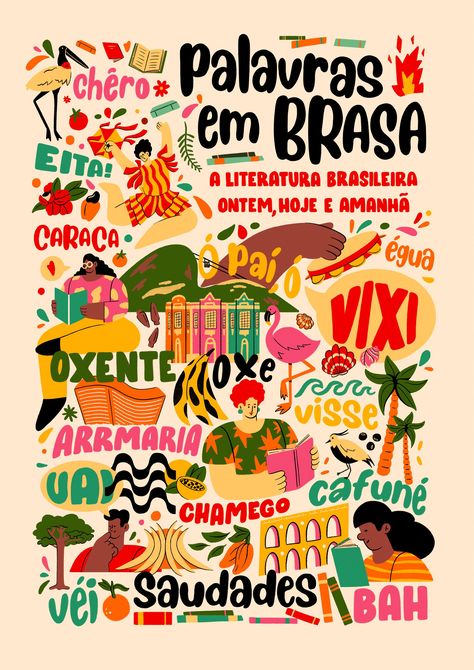 Cultural Poster, Brasil Art, Brazil Illustration, Brazil Illustration Design, Brazil Poster Vintage, Brazil Travel Poster, Brazilian Street Art, Brazil Art, Retro Graphic Design