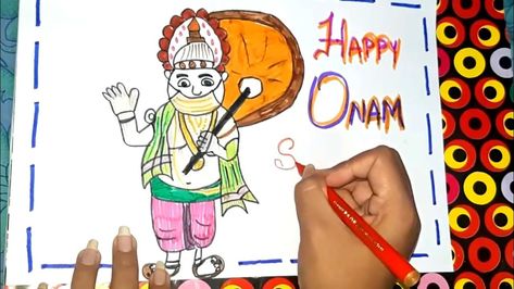 Onam Festival Drawing, Onam Drawing, Hanuman Drawing, Mahabali Hanuman, Drawing Ideas Simple, Festival Drawing, Onam Festival, Happy Onam, Krishna Drawing