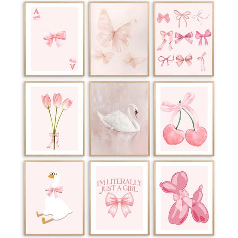 PRICES MAY VARY. Elegant Coquette Room Decor: Elevate your living space with our 9-piece Coquette wall decor set. Each 8x10 inch poster is designed to bring a chic and stylish Coquette aesthetic to your home, making it the perfect addition for those seeking a trendy and sophisticated look. Charming Coquette Posters: Infuse your room with whimsy and sophistication using these exquisite Coquette posters. Each design complements your Coquette-themed decor effortlessly, adding a touch of elegance an What To Put On A Plain Wall Bedroom, Pink Girly Home Decor, Coquette Wall Collage Aesthetic, Neutral Bathroom Wall Art, Pink Wall Room Decor Bedroom Ideas, Coquette Decor Ideas, Hyper Feminine Room Decor, Cute Artwork For Bedroom, Love Shack Fancy Home Decor