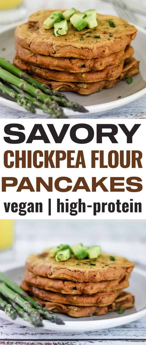 These easy vegan chickpea flour pancakes make a delicious savory breakfast that's loaded with plant-based protein and veggies. A healthy vegan breakfast or snack option - gluten free, egg free, soy free, and dairy free. Ready in under 15 minutes! Vegan Breakfast No Soy, Chickpea Flour Pancakes, Comfort Pasta Dishes, Vegan High Protein, Healthy High Protein Breakfast, Chickpea Pancakes, Vegan Appetizers Recipes, No Flour Pancakes, Flour Pancakes