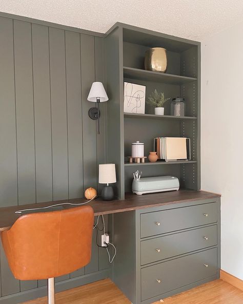 How to Create your OWN built-in office Small Office With Corner Desk, Office Wall Behind Desk, Fitted Home Office, Built In Corner Desk, Built In Office Desk And Cabinets, Ikea Corner Desk, Built In Office, Blank Room, Built In Desk And Shelves