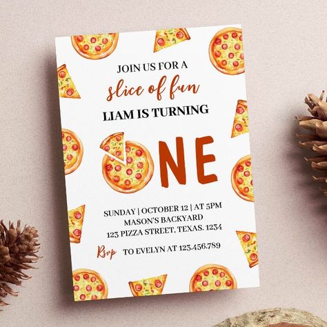 One Year Old Birthday Party Theme Boy, First Birthday Pizza Party Theme, Pizza First Birthday Party, First Birthday Party Themes For Boys, 1st Birthday Party Ideas Themes, Pizza First Birthday, Toddler Birthday Ideas, Pizza Birthday Party, 1st Birthday Theme