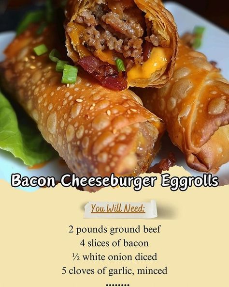 Cheeseburger Eggrolls Recipe, Bacon Cheeseburger Eggrolls, Cheeseburger Egg Rolls Recipe, Eggrolls Recipe, Cheeseburger Egg Rolls, Egg Rolls Recipe, Crock Pot Potatoes, Egg Roll Recipes, Baked Shrimp