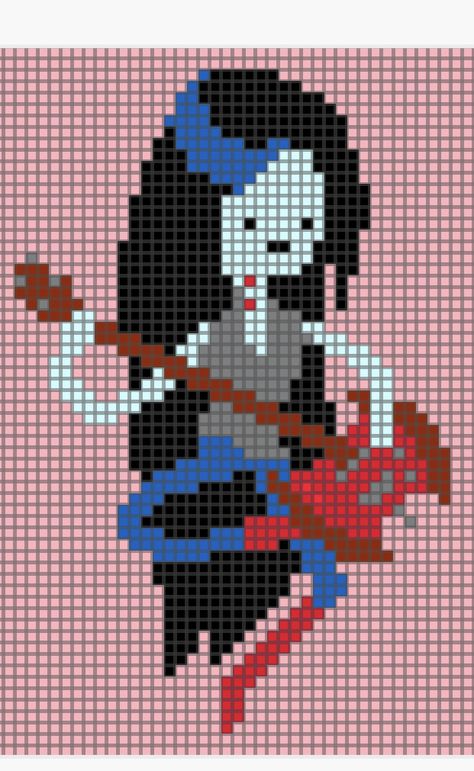 edit of another pattern Perler Adventure Time, Marceline Perler Beads, Marceline Pixel Art, Itachi Pixel Art, Adventure Time Pattern, Adventure Time Pixel Art, Adventure Time Cross Stitch, Adventure Time Crochet, Cute Art Projects