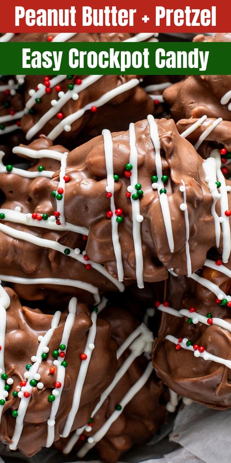 Pretzel Crockpot Candy Recipe, Crockpot Chocolate Pretzels, Peanut Butter Crockpot Candy, Crockpot Candy With Peanut Butter, Chocolate Peanut Butter Crockpot Candy, Crockpot Candy With Pretzels, Crockpot Pretzel Candy, Peanut Crockpot Candy, Crockpot Candy Recipes Christmas