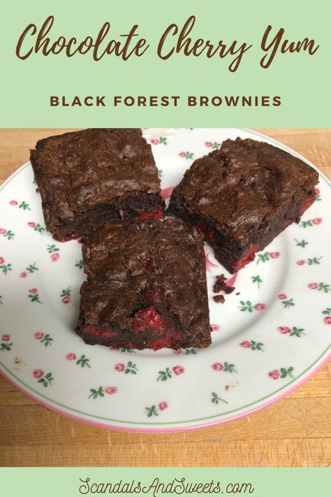 Rich chocolate, tart cherries.  Black forest Brownies are so easy! Black Forest Brownies Easy, Brownie Mix And Cherry Pie Filling, Brownies With Cherry Pie Filling, Pioneer Snacks, Pool Treats, Can Of Cherry Pie Filling, Black Forest Brownies, Recipe Brownies, Cherry Brownies