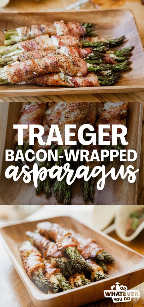 Bacon Wrapped Asparagus With Cream Cheese, Smoked Bacon Wrapped Asparagus, Traeger Meal Prep, Traeger Asparagus, Smoker Sides, Smoked Asparagus, Traeger Bacon, Traeger Ideas, Easy Pork Chop Marinade