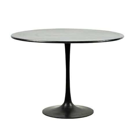 Round modern industrial style dining table. Steel construction with a distressed black finish. Each may show variations in exact distress and finish. Industrial Modern Dining Table, Industrial Style Dining Table, Style Dining Table, Industrial Modern, Furnishings Design, Cafe Tables, Pedestal Dining Table, Pedestal Table, Modern Round