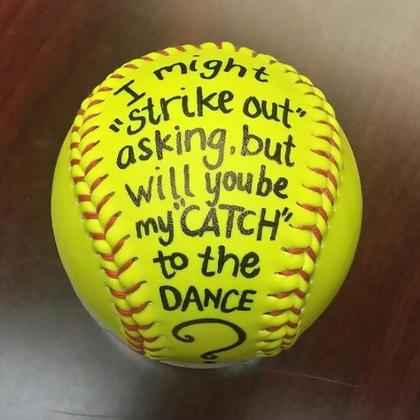 Softball dance/ #promposal idea Softball Dance Proposal, Softball Themed Promposals, Promposal Ideas Softball, Softball Hoco Proposals Ideas, Homecoming Proposal Ideas Softball, Softball Promposals, Softball Homecoming Proposals, Softball Hoco Proposals, Dance Promposal