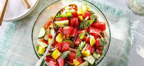 Marinated Watermelon Salad with Spicy Chipotle-Lime Vinaigrette by Kardea Brown Marinated Watermelon Salad, Gelatin Salads, Marinated Watermelon, Kardea Brown, Honey Lime Vinaigrette, Watermelon Recipe, Watermelon Salad Recipes, Brown Recipe, Vinaigrette Recipe