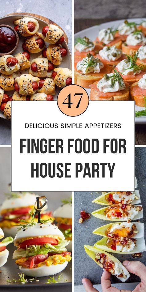 Need easy appetizers? Check out these finger food ideas and party canapes. Save this to your "House Party Food" board! Filling Party Snacks, Best Party Dishes Food Ideas, Open House Appetizers Finger Foods, Cocktail Party Snacks Finger Foods, Housewarming Party Menu Ideas, Best Easy Party Food, Ladies Party Food Ideas, Picky Appetizers Parties Food, Fancy Finger Foods For Party