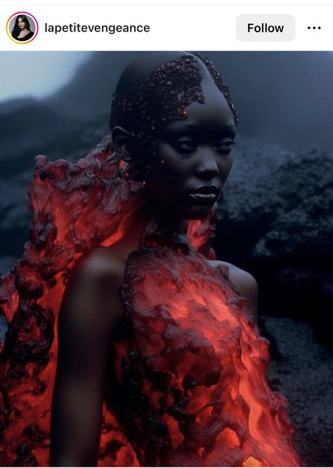 Fire Queen Dress, Fire Inspired Fashion, Fire Queen Aesthetic, Lava Woman, Lava Goddess, Fire Editorial, Lava Hair, Mara Aesthetic, Lava Dress