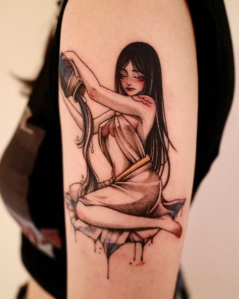 PUBLICIDADE Aquarius Women Tattoo, Atreyu Tattoo, Japanese Mermaid Tattoo, Aquarius Tattoo Designs For Women, Japanese Tattoo For Women, Aquarius Goddess Tattoo, Tattoos Aquarius, Aquarius Tattoo Ideas, Japanese Girl Tattoo