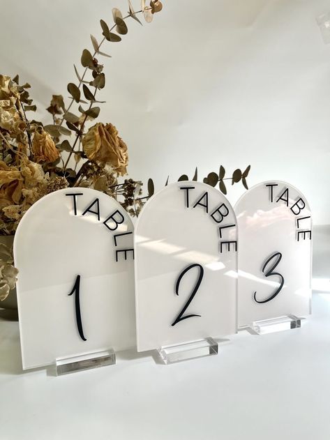 Blue Table Numbers, Modern Wedding Table, Acrylic Arch, Arch Wedding, Dusty Blue Weddings, Blue Table, Painted Table, Table Number, Wedding Table Numbers