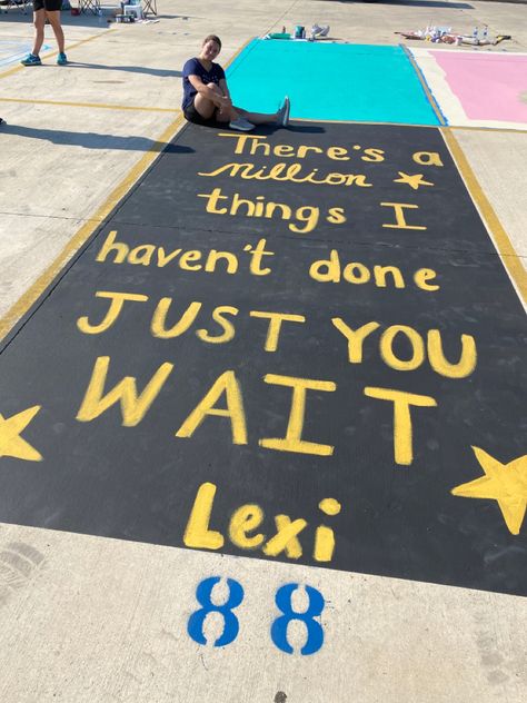 Senior Parking Spaces Theatre, Hamilton Parking Spot, Senior Parking Spaces, Senior Things, Senior Year Fun, Parking Spot Painting, Spot Painting, Senior Stuff, Grad Caps