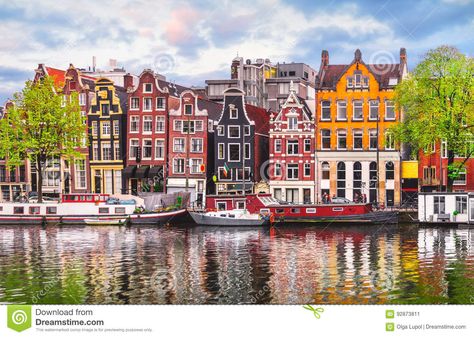 Amsterdam, Netherlands dancing houses over river Amstel - landmark in old european city, spring landscape Amsterdam Itinerary, Dancing House, Amsterdam Houses, Best Vacation Destinations, Amsterdam Canals, Visit Amsterdam, Viborg, European City, Canal House