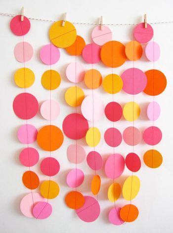 If the previous DIY decoration idea seemed too complicated or time consuming, then these circle garlands are an easier project. To make these, cut bits of cardboard or felt into circles and join them together by sewing a piece of string through them all. Hang them from the wall, ceiling Circle Garland, Fabulous Diy, Orange Paper, Paper Garland, Diy Party Decorations, Diy Party, Diy Paper, Party Time, Birthday Decorations