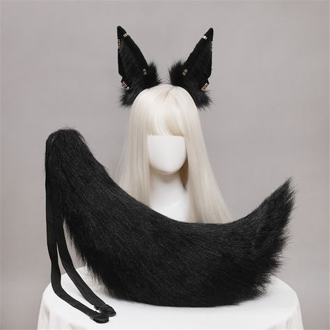 Anubis Jackal, Wolf Ears And Tail, Fox Ears And Tail, Cat Ears And Tail, Black And White Suit, Animal Tails, Wolf Ears, Handmade Costumes, Fox Ears