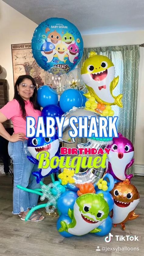 Baby Shark Balloon Bouquet [Video] | Shark themed birthday party, Balloon decorations, Shark theme birthday 1 Balloon Arrangement, 2nd Birthday Balloon Decorations, Baby Shark Balloon Bouquet, Shark Themed Birthday Party Decorations, Baby Shark Balloons, Baby Shark Theme Decoration, Babyshark Bday Party, Diy Shark Party Decorations, Baby Shark 2nd Birthday Party Boy