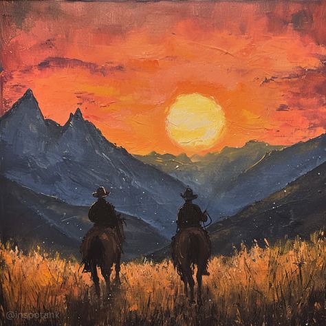 50+ Cowboy Painting Ideas & Tutorials [Western Art Landscape Inspiration Examples] – Inspo Tank Cowboy Painting Ideas, Mountain Painting Ideas, Painting Ideas Tutorials, Painting Tutorial Videos, Western Art Paintings, Cowboy Painting, Painting Tips For Beginners, Bull Painting, Western Artwork