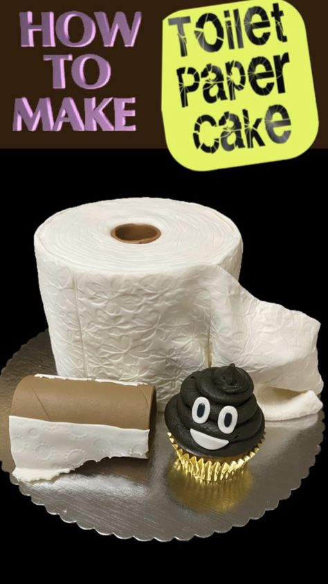 TOILET PAPER CAKE, EMPTY TUB, POO CUPCAKE Cake Decorating Tutorial covers everything you'll need to make your tp cake stand out from the tp cake crowd. I'll show you how to make the cake as well as a gum paste toilet paper tube and a poo emoji cupcake just for fun! In this cake decorating video class I use edible gum paste, but sugar paste, modeling paste, or even fondant can sometimes be used. Everything is done right in my own kitchen, with just a handful of basic tools. #CaketasticCakes Cake Toilet Paper, Toilet Paper Cake Ideas, Toilet Paper Cake Tutorial, How To Make A Toilet Paper Cake, Toilet Paper Birthday Cake, Toilet Roll Cake, Toilet Cakes Funny, Poop Cake Birthdays, Poo Emoji Cupcakes