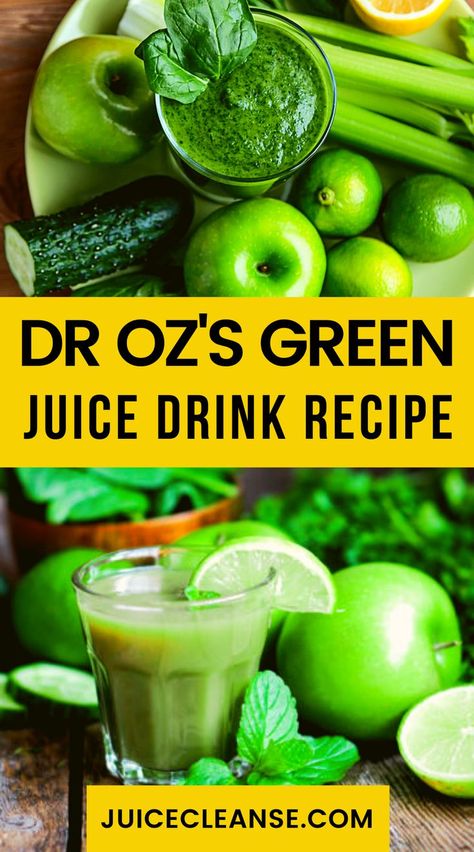 Dr Oz's Green Juice Drink Recipe - Tastylicious | Recipe | Green juice recipes, Juice smoothies recipes, Green smoothie cleanse Best Green Juice Recipe, Vegetable Juice Recipes, Best Juicing Recipes, Fresh Juice Recipes, Green Drink Recipes, Healthy Juicer Recipes, Juice Smoothies Recipes, Green Juice Recipes, Smoothie Drink Recipes