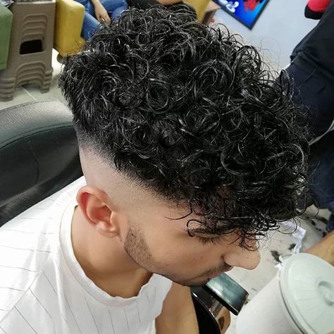 Perm With Fade, Mens Loose Perm Fade, Boy Perms Curly Hair, Boys Perms With Fade, Men’s Soft Perm, Short Hair Mohawk, Boys Curly Haircuts, Faux Hawk, Haircut Designs