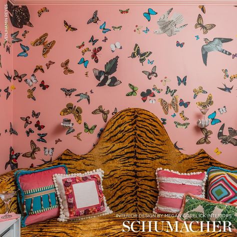 Queen's Flight Panel Set - Pink Wallpapers | Schumacher Framed Wallpaper Panels, Pink Wallpaper Design, Living Room Redesign, Pink Wallpapers, Big Kids Room, Bedroom Panel, Framed Wallpaper, Pink Trim, Wallpaper Pattern