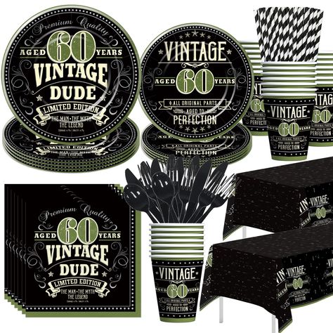 PRICES MAY VARY. 【Vintage Dude 60th Party Supplies】Make your 60th birthday party an unforgettable affair with our vintage 60 birthday party tableware set. Crafted with meticulous attention to detail, this collection combines classic charm with a touch of nostalgia, creating a perfect ambiance for your old man 60th milestone birthday celebration 【What Will You Get】Disposable 60th birthday party decorations dinnerware set included 24pcs 9'' 60th birthday plates, 24pcs 7'' 60th birthday paper plate 60th Birthday For Husband Party Ideas, 60 Birthday Ideas For Men, Man 60th Birthday Party Ideas, 60 Th Birthday Party Ideas For Men, 60th Birthday Ideas For Husband, 60th Birthday Ideas For Men, 60th Birthday Decorations For Men, Vintage Birthday Decorations, 60th Birthday Party Themes