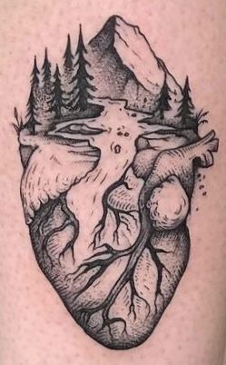 Warrior Tattoo Sleeve, Anatomical Heart Tattoo, Hippie Tattoo, Hiking Tattoo, Bull Tattoos, Nature Tattoo, Airbrush Designs, Mountain Drawing, Initial Tattoo