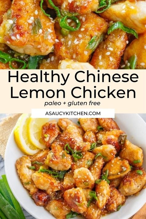 Healthy Lemon Chicken Recipe, Healthy Lemon Chicken, Chinese Lemon Chicken, Healthy Chinese Recipes, Gluten Free Chinese, Healthy Chinese, Lemon Chicken Recipe, Chicken Pieces, Lemon Sauce