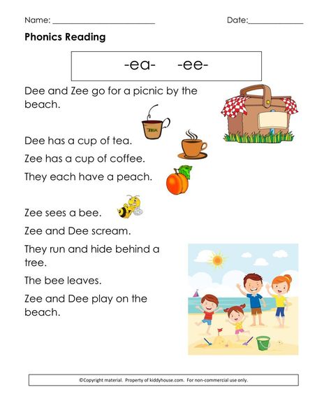 Scroll down to download the pdf copy of this free phonic reading worksheet. Click here to download the free worksheet. Ee And Ea Reading Passages, Long I Story Reading, Ee Sound Reading Passage, Long E Reading Passages, Ee Sound, Phonics Digraphs, Teaching Child To Read, Phonics Reading Passages, Cvc Words Kindergarten