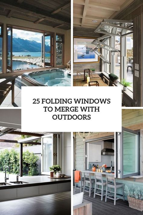 folding windows to merge with outdoors cover Window Opening Ideas, Convert Garage To Room, Relaxed Dining Room, Butcherblock Countertops, Rustic Outdoor Spaces, House Finishes, Folding Windows, Floating Table, Sleek Cabinet