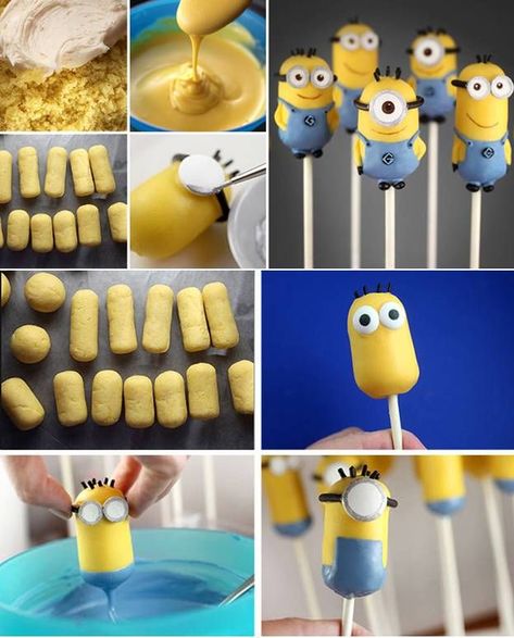 DIY Mini Minion Cakes delicious baking recipe recipes party ideas cakes minions dessert recipe dessert recipes kids recipes food tutorials food tutorial Minion Cake Tutorial, Minions Desserts, Minion Cake Pops, Bolo Panda, Popsicles Cake, Minions Cake, Minion Birthday Cake, Easy Minecraft Cake, Minion Cupcakes