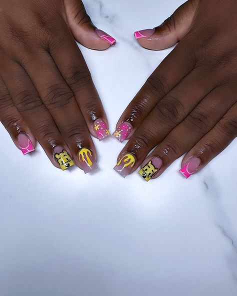 Winnie the Pooh nails for her Babyshower & matching toes🍯🐝💕 • CLICK THE LINK IN MY BIO TO BOOK YOUR APPT💌 • #acrylicnails #shortnails #winniethepoohnails #winniethepoohbabyshower #winniethepooh #nailart #characternailart #nailsnailsnails #instagramnails #pinkandyellownails #pinknails #yellownails #nailartist Winnie The Pooh Nails, Pooh Nails, Nail Sets, Instagram Nails, Yellow Nails, Nail Artist, Short Nails, Pink Nails, Click The Link